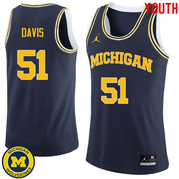 Youth Michigan Wolverines #51 Austin Davis Navy Official Basketball Jersey